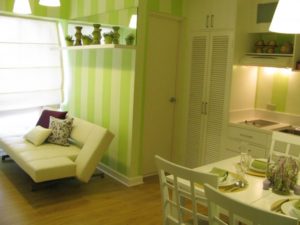 gorgeous-and-lovely-twin-20-square-meter-apartments-for-small-apartment-interior-designs-with-green-wallpaper-with-strip-also-white-dining-set-and-m